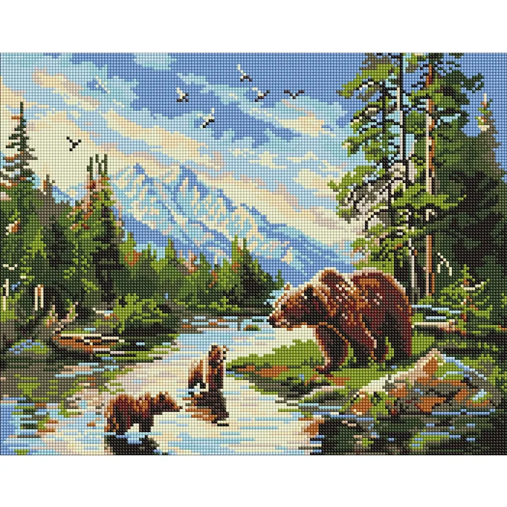 Mozaic cu diamante Ursoaică cu pui, 40×50 cm, Ideyka (AMO20089)