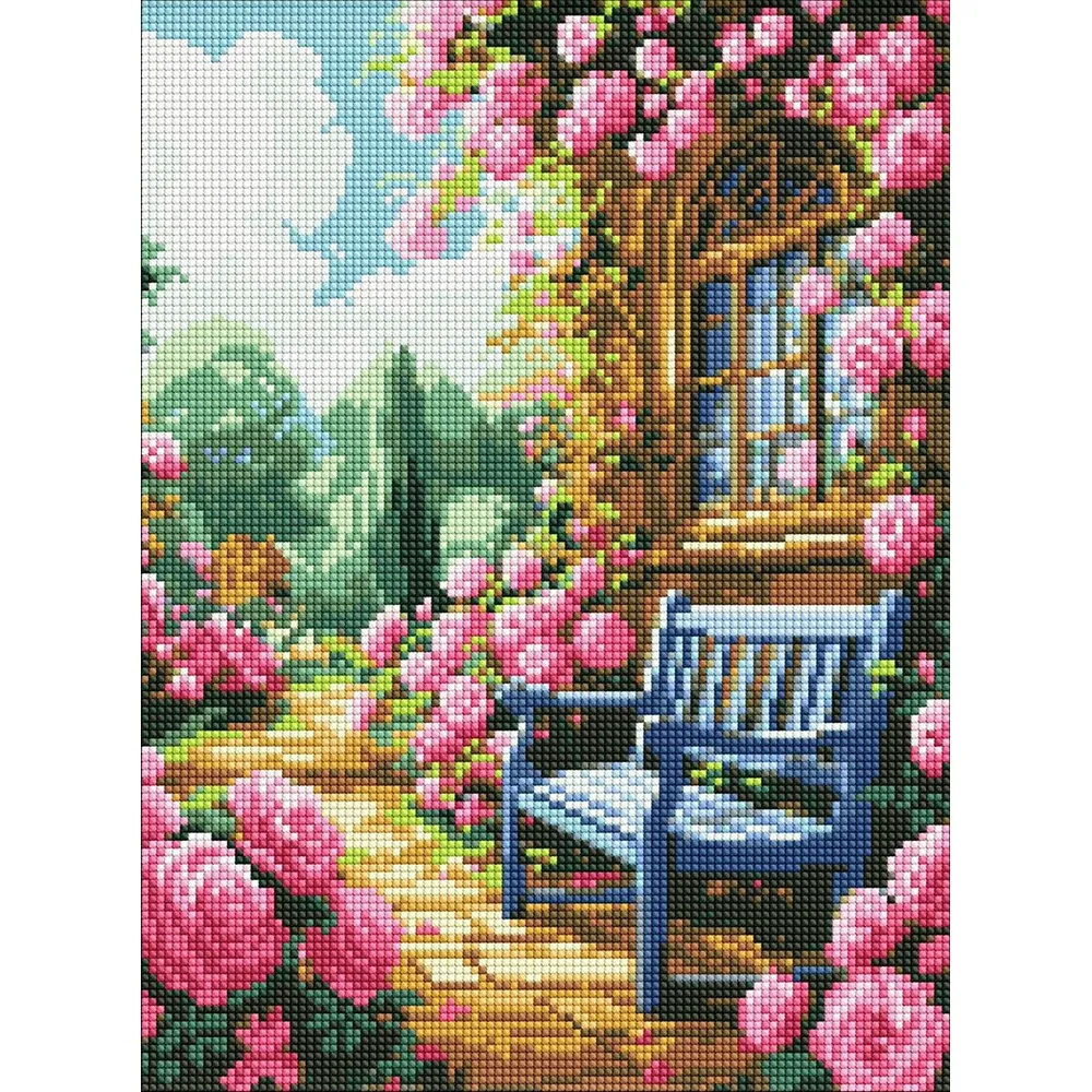 Mozaic cu diamante Grădină cu flori, 30×40 cm fără ramă, Ideyka (AMC7900)