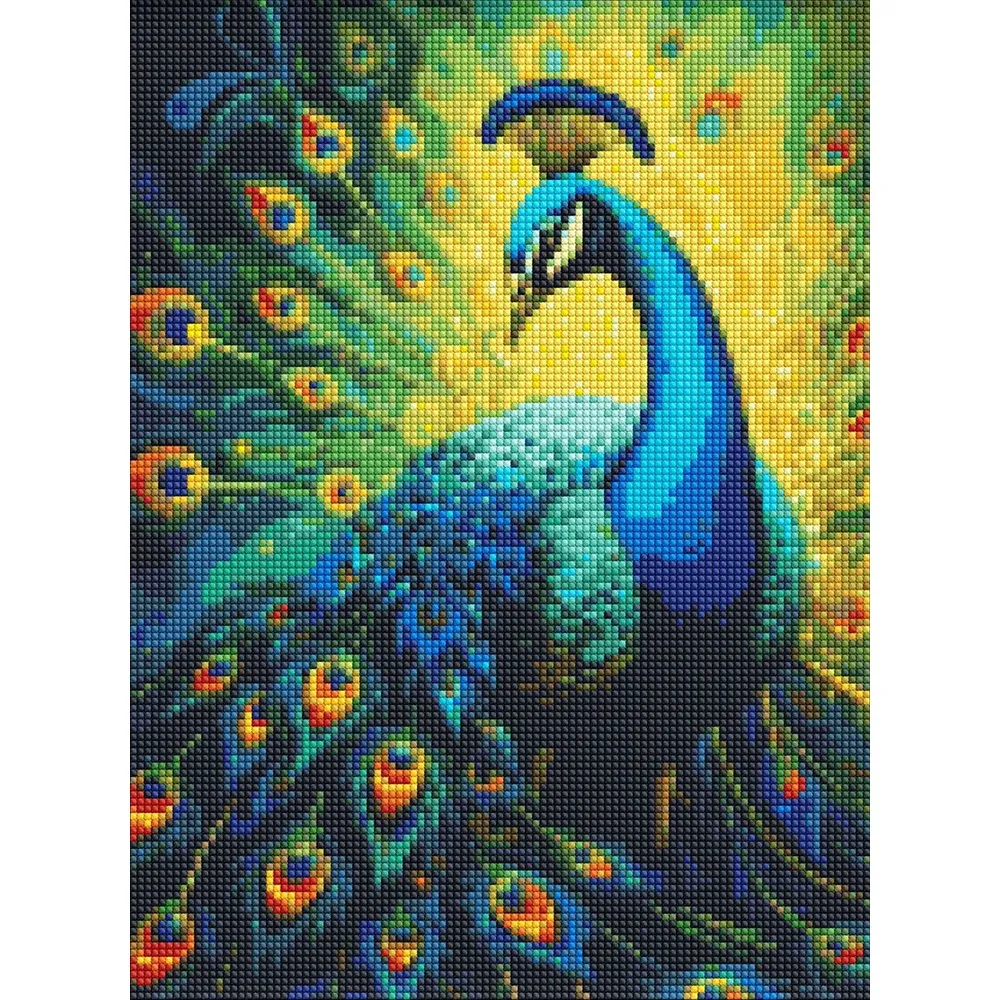 Mozaic cu diamante Păun elegant, efect holografic AB, 30×40 cm fără ramă, Ideyka (AMC20190)