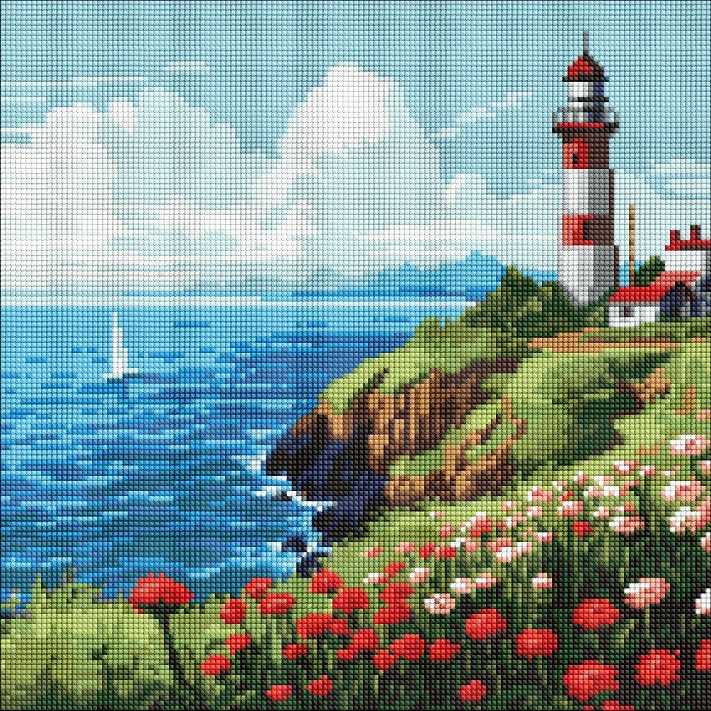 Алмазная мозаика Маяк на горизонте, 40×40 см, Идейка (AMO7969)