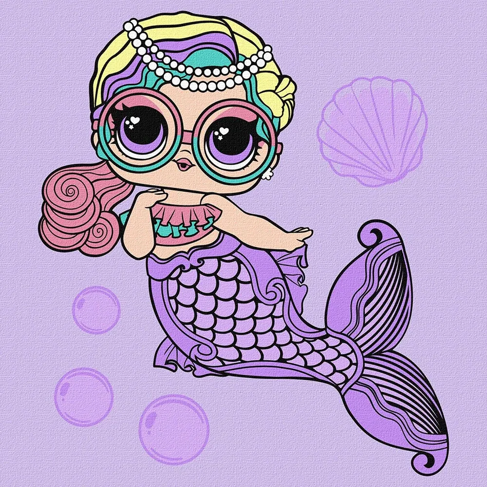 Pictură pe numere L.O.L. Surprise! Mermaids Miss Sea, 40×40 cm, Ideyka (KHO6263)