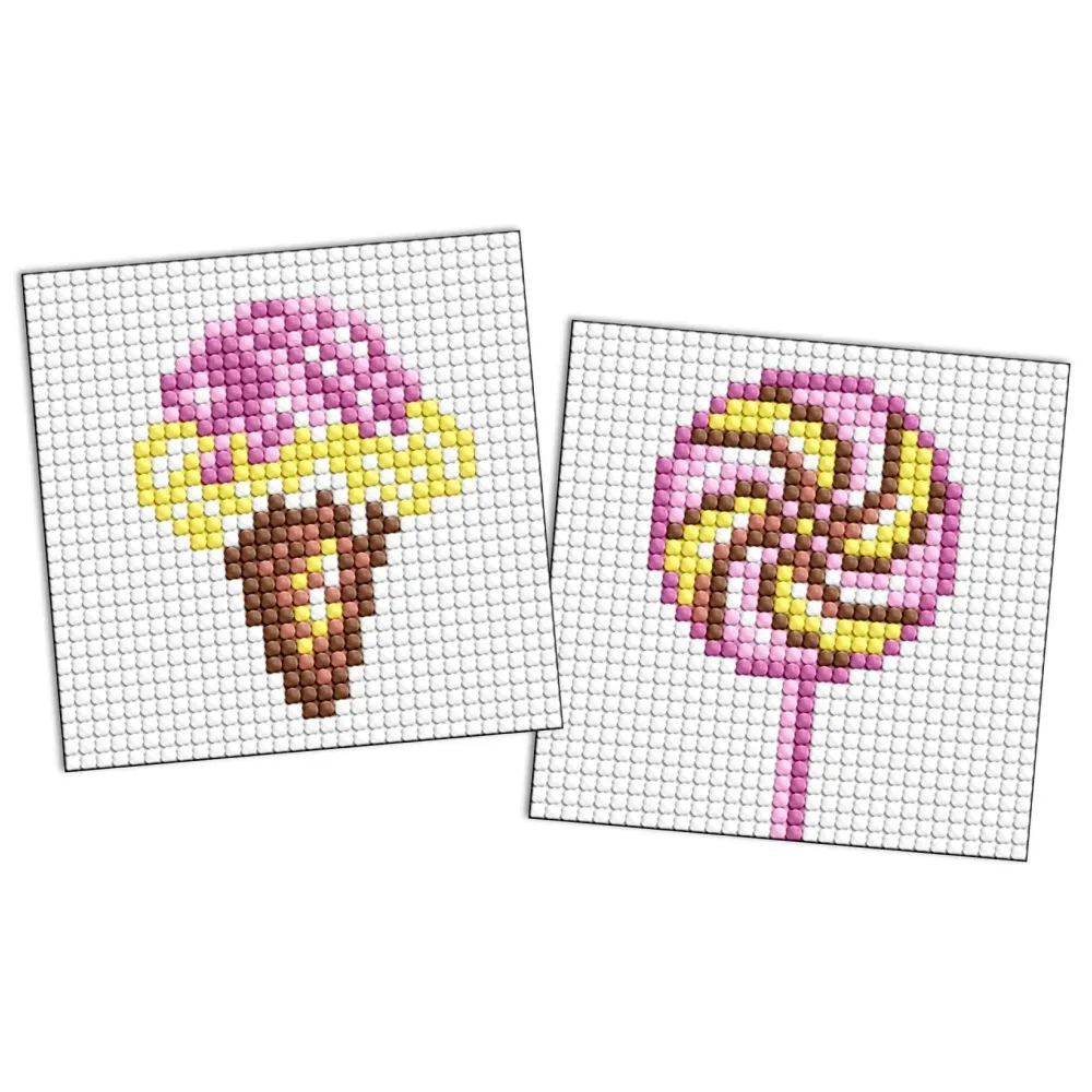 Mozaic cu diamante pe magnet, Înghețată și acadea, set 2 buc, 9×9 cm, Ideyka (AMG1183)