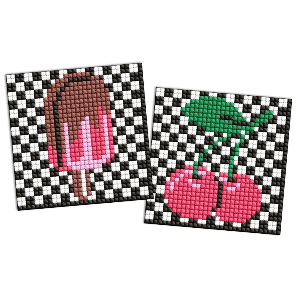 Mozaic cu diamante pe magnet, Cireșe și înghețată, set 2 buc, 9×9 cm, Ideyka (AMG1109)