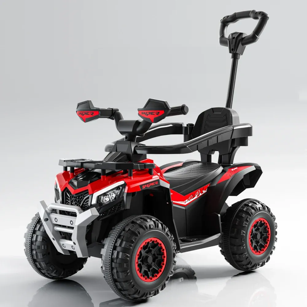 Tolocar ATV pentru copii, cu mâner parental, muzică și lumini, design modern, roșu (829479)