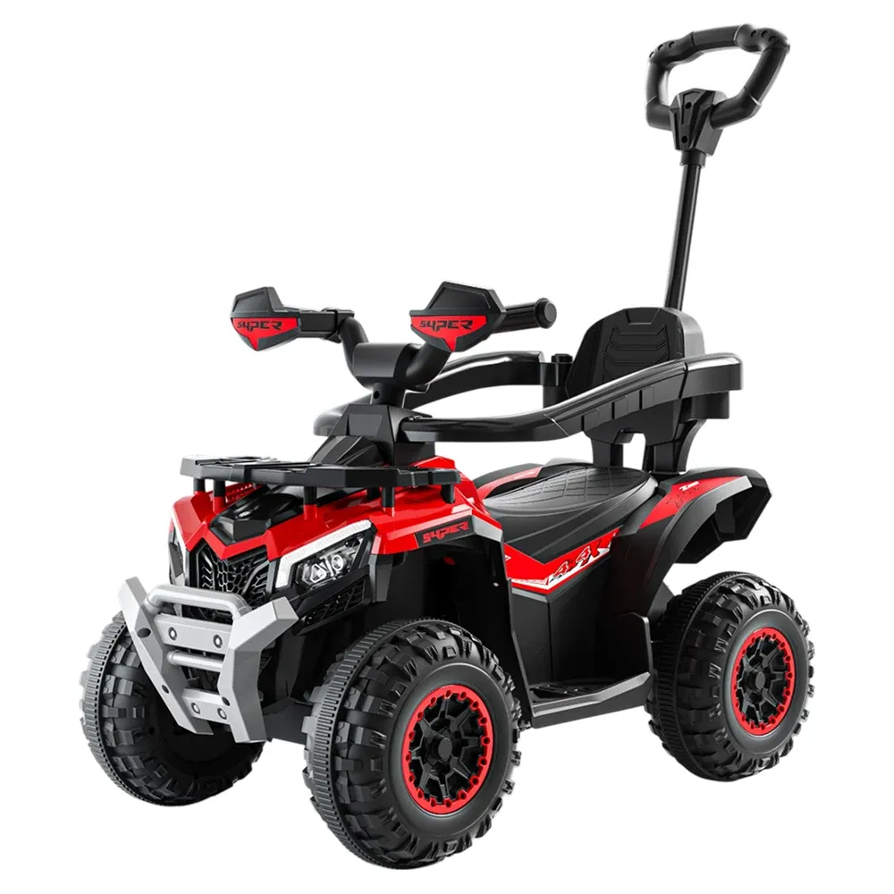 Tolocar ATV pentru copii, cu mâner parental, muzică și lumini, design modern, roșu (829479)