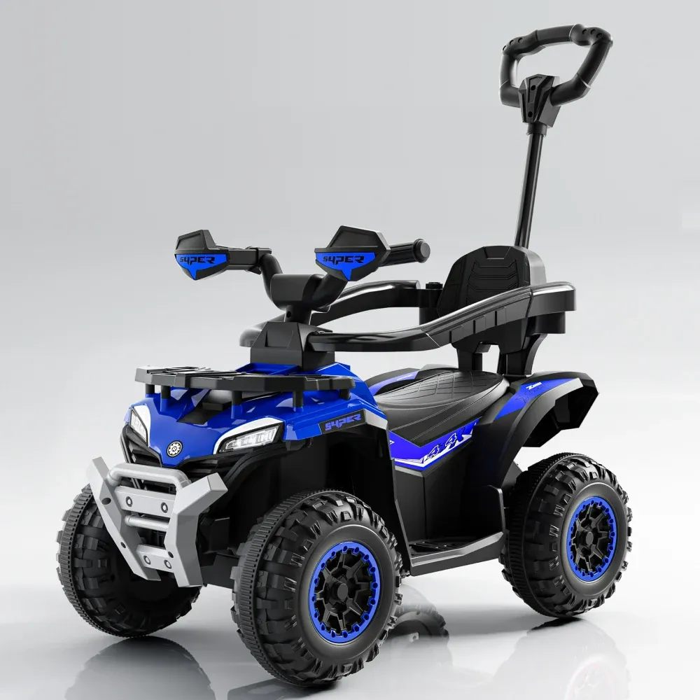 Tolocar ATV pentru copii cu mâner parental, muzică și lumini, design off-road, albastru (716923)