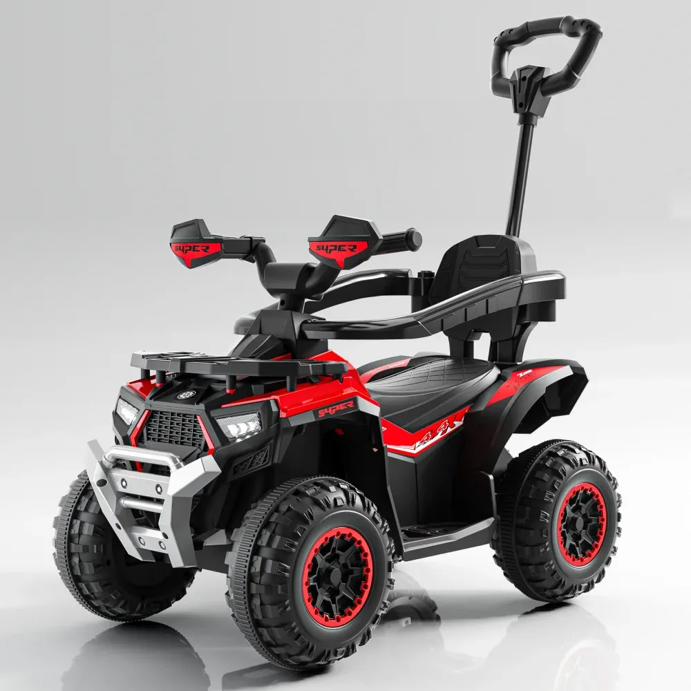 Tolocar ATV pentru copii, cu mâner parental, muzică și lumini, design sport, roșu (719369)