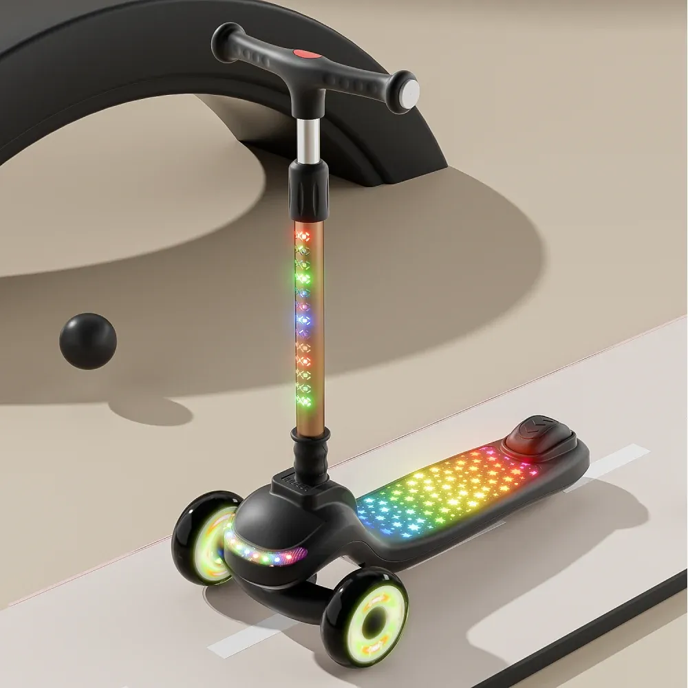 Trotinetă pentru copii cu 3 roți luminoase, platformă cu muzică și lumini, ghidon cu lumini, negru, RTM Scooter (40465)