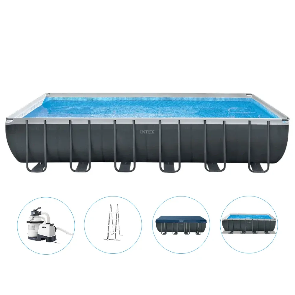 Piscină cu cadru metalic Ultra XTR Frame dreptunghiulară 732×366×132 cm, 31805 L, filtru nisip 7900 l/h, set complet, Intex (26364)