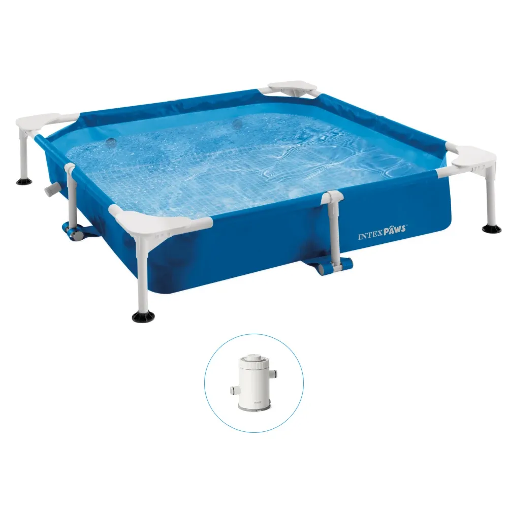 Металлический каркасный бассейн для домашних животных Pet Pool 152×152×30 см, 537 л, фильтр 1136 л/ч, скиммер и брезент, Intex (48402)
