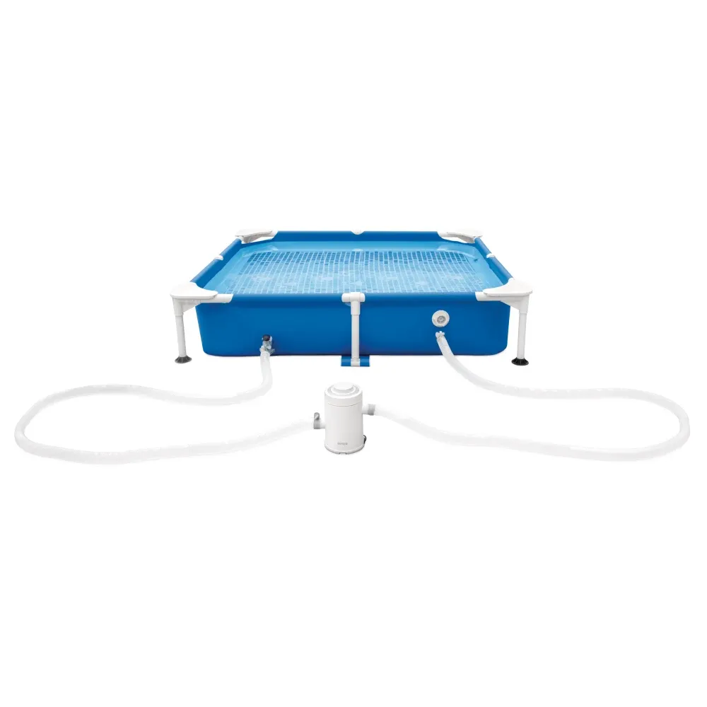 Металлический каркасный бассейн для домашних животных Pet Pool 152×152×30 см, 537 л, фильтр 1136 л/ч, скиммер и брезент, Intex (48402)