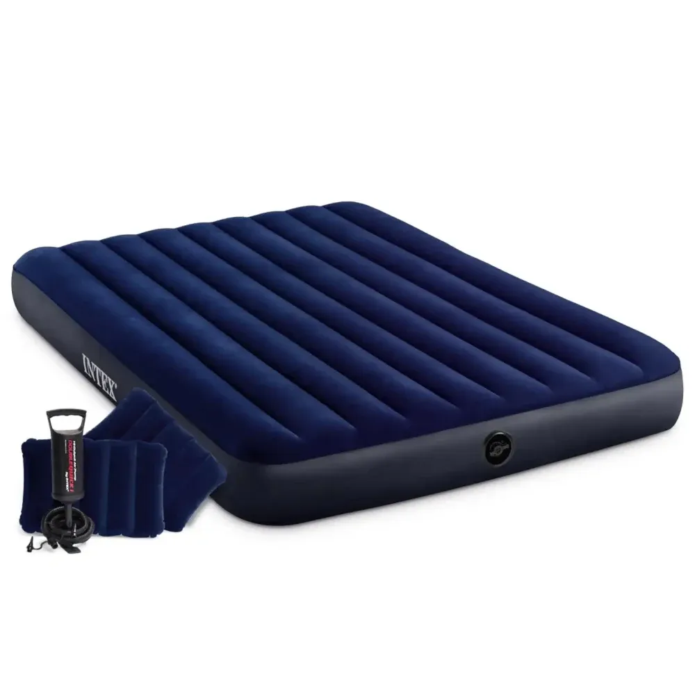 Надувной матрас Queen Classic Downy с подушками и ручным насосом, 152×203×25 см, макс. 272 кг, Интекс (64765)