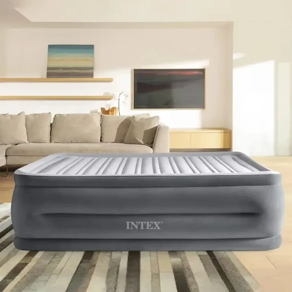 Pat gonflabil Queen Comfort-Plush cu pompă încorporată, 152×203×56 cm, max. 272 kg, Intex (64418)