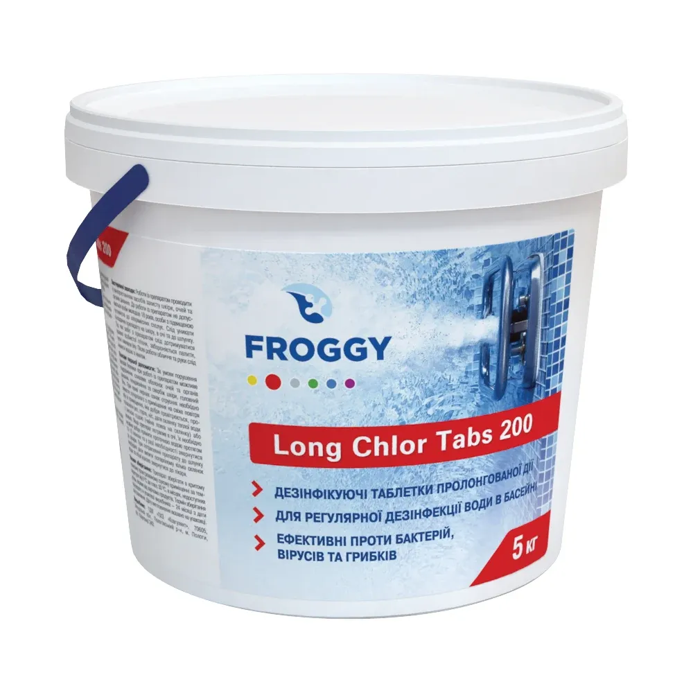 Tablete clor pentru piscină 200 g, dizolvare lentă, 5 kg, Froggy (Caldare 5kg)