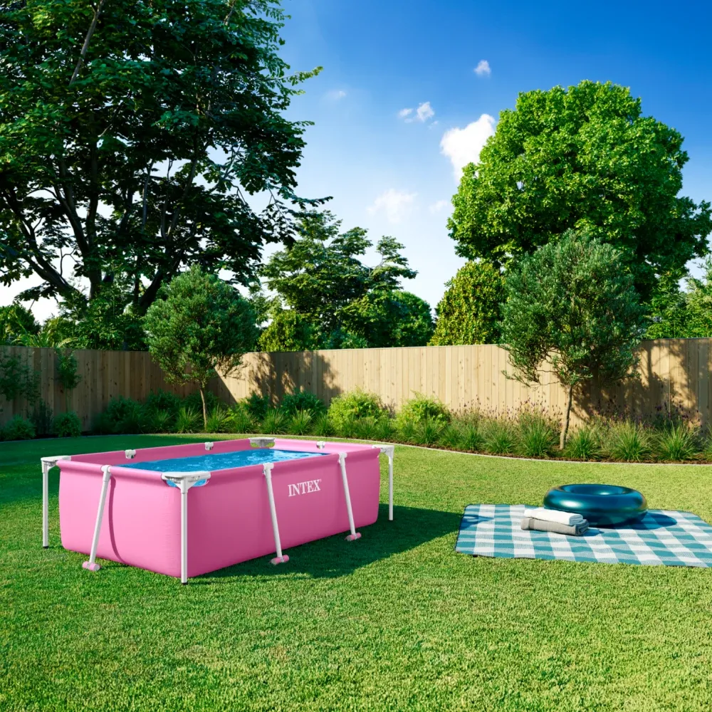 Piscină cu cadru metalic Rectangular Frame Pink 220×150×60 cm, 1662 L, Intex (28266)