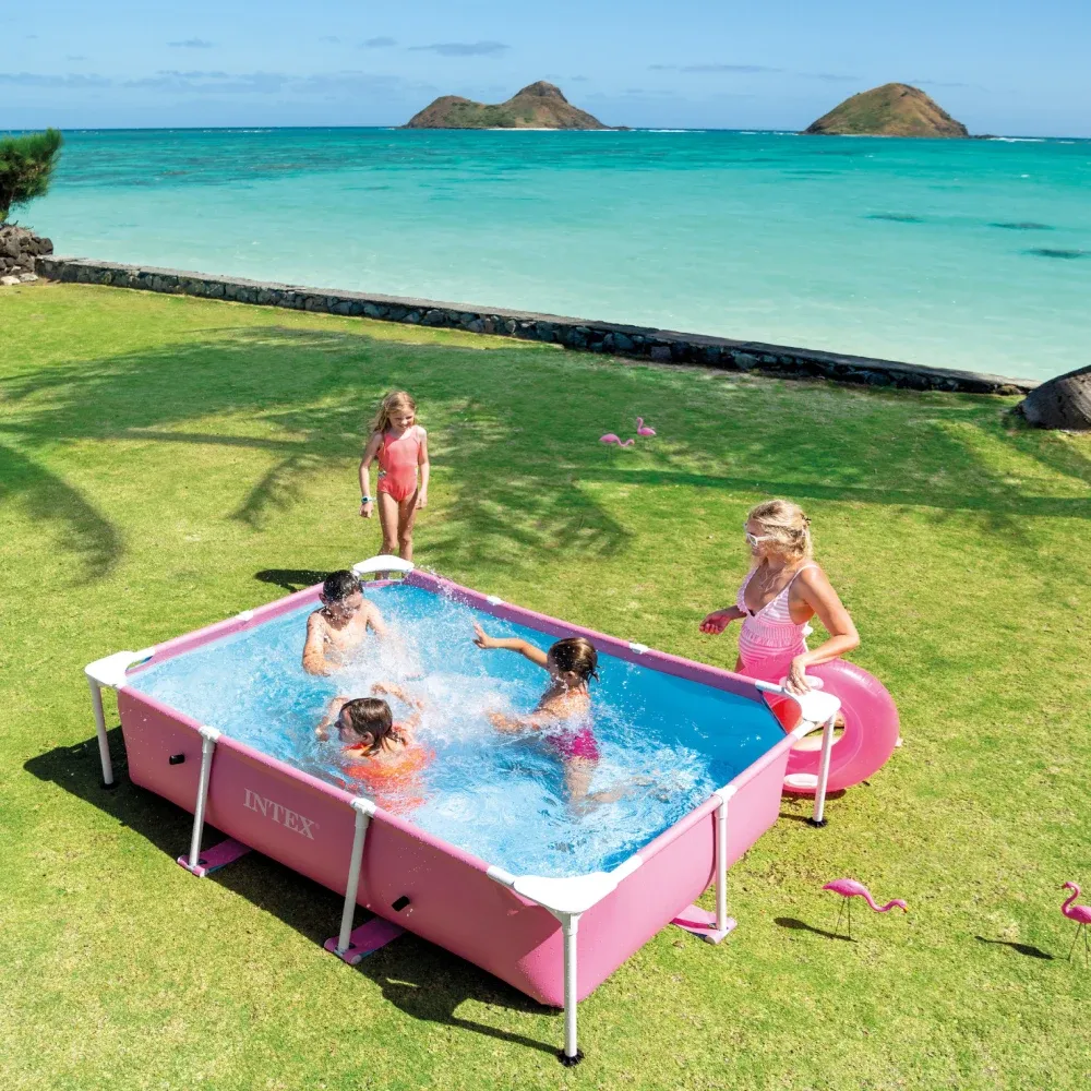 Piscină cu cadru metalic Rectangular Frame Pink 220×150×60 cm, 1662 L, Intex (28266)