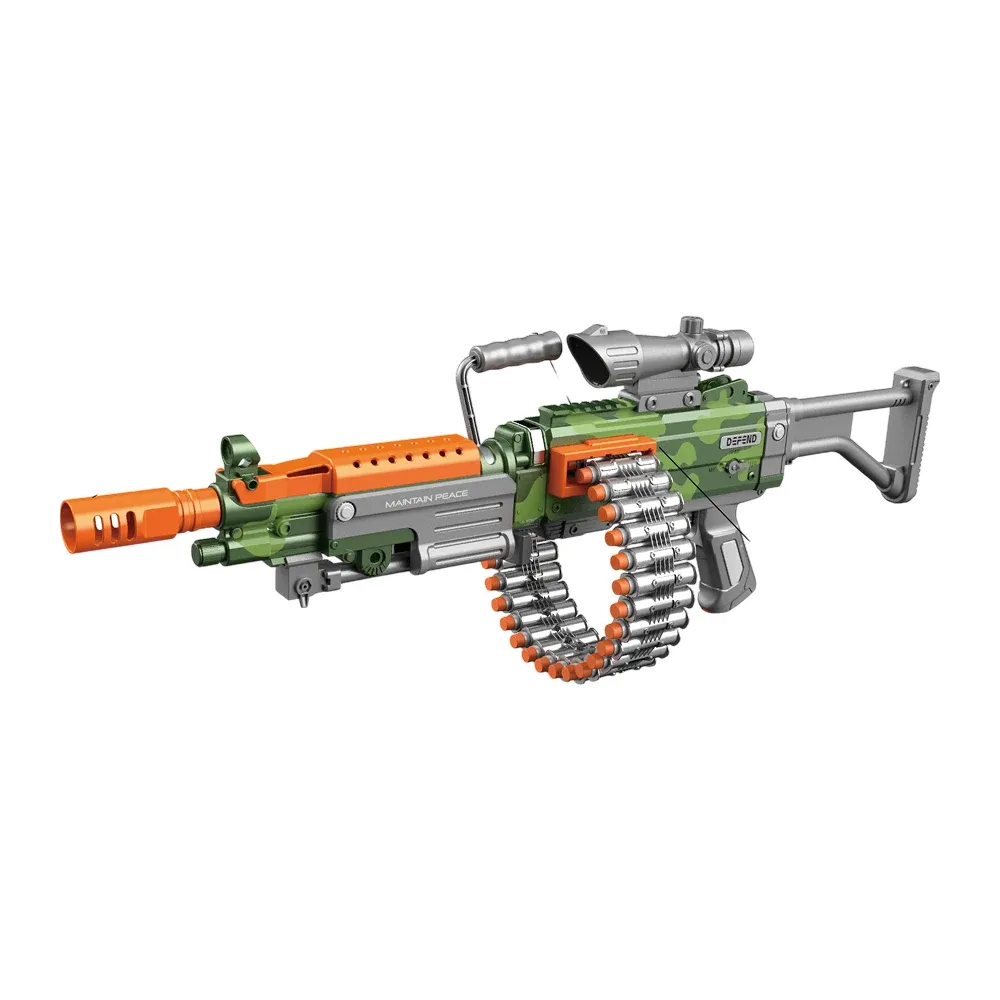 Armă tip blaster electric M249 cu încărcător, lumini și sunete WY2102A ,Wenyi (21023)