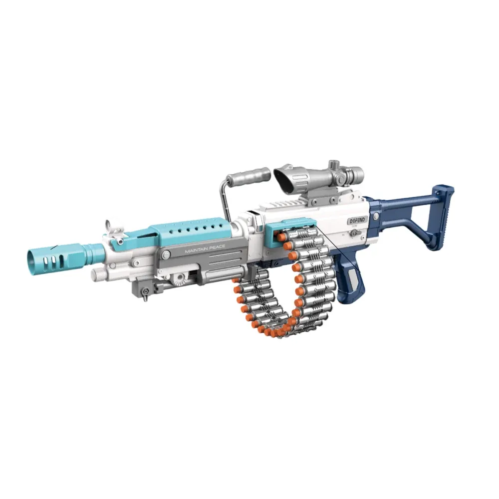 Armă tip blaster electric M249 cu încărcător, lumini și sunete WY2102A ,Wenyi (21023)