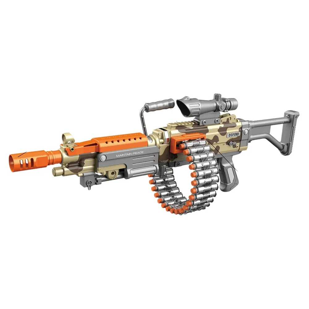 Armă tip blaster electric M249 cu încărcător, lumini și sunete WY2102A ,Wenyi (21023)