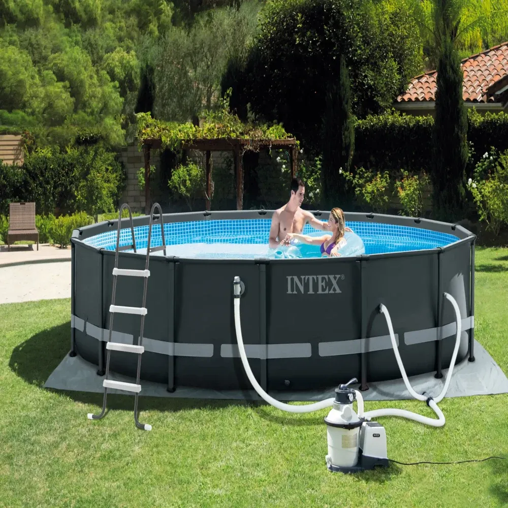 Scară pentru piscine cu înălțime până la 122 cm, 4 trepte, fără platformă, Intex (28066)