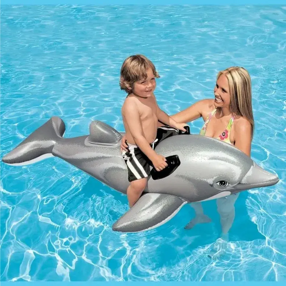 Plută gonflabilă Delfin cu mânere 201×76 cm, 3+ ani, Intex (58539)
