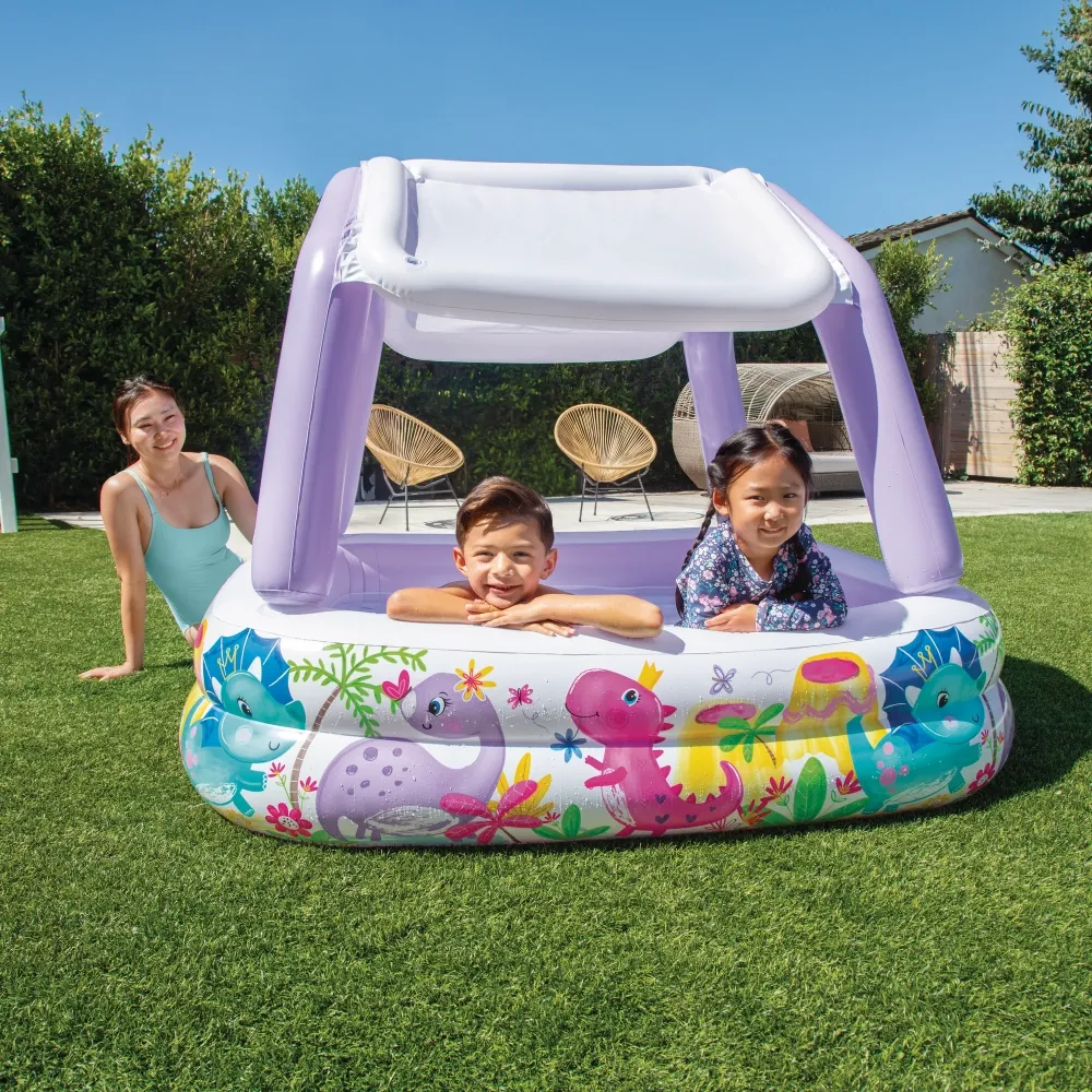 Piscină gonflabilă pentru copii cu baldachin Sun Shade, 157×157×122 cm, 295 L, 2+ ani, Intex (57470)