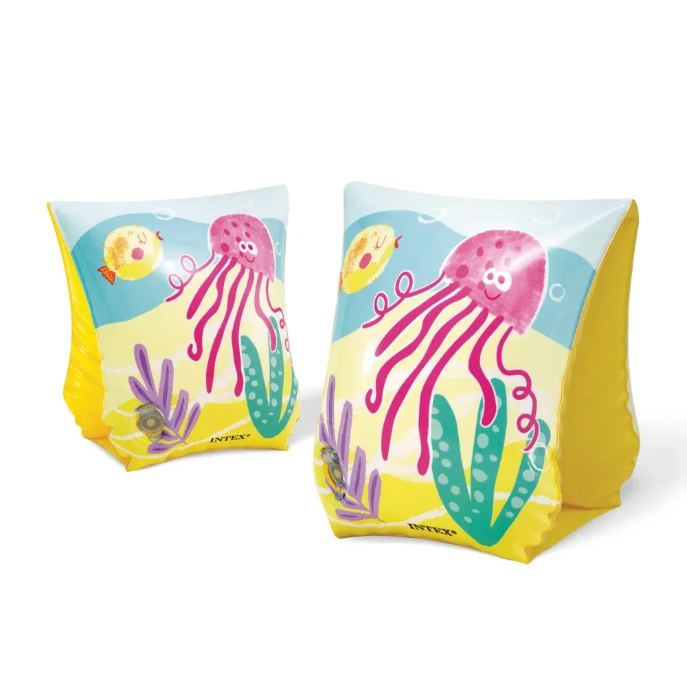 Aripioare de înot gonflabile Prieteni tropicali, 23×15 cm, 3–6 ani, Intex (58652)