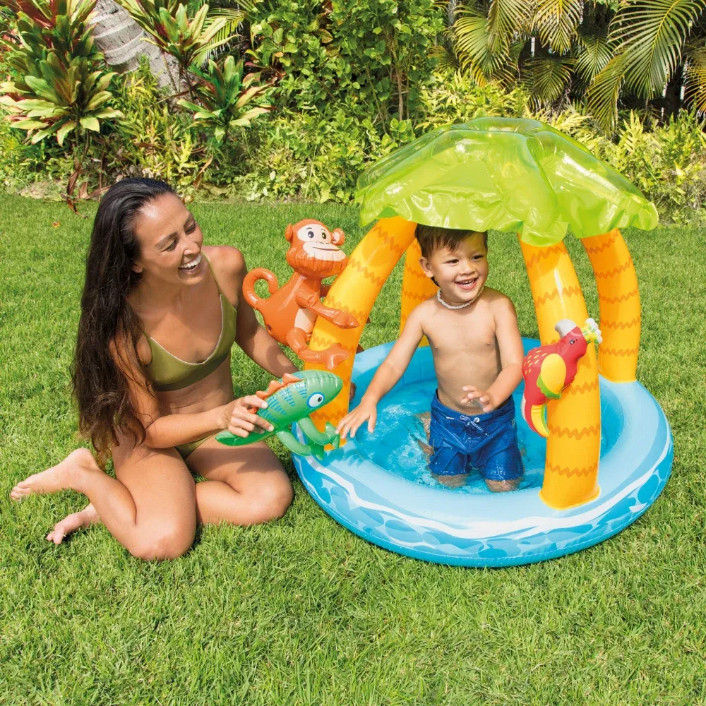 Надувной детский бассейн Tropical Island с навесом, 102×86 см, 45 л, 1-3 года, Intex (58417)