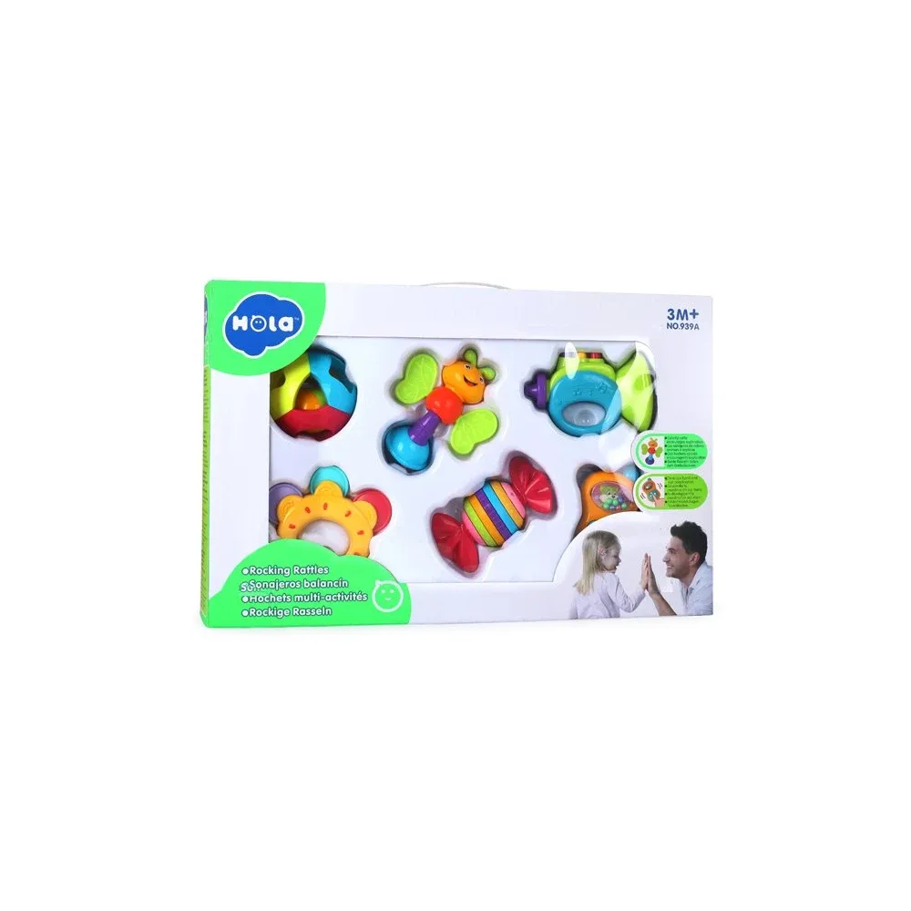 Set de 6 jucării zornăitoare pentru bebeluși, Hola 939A (93912)