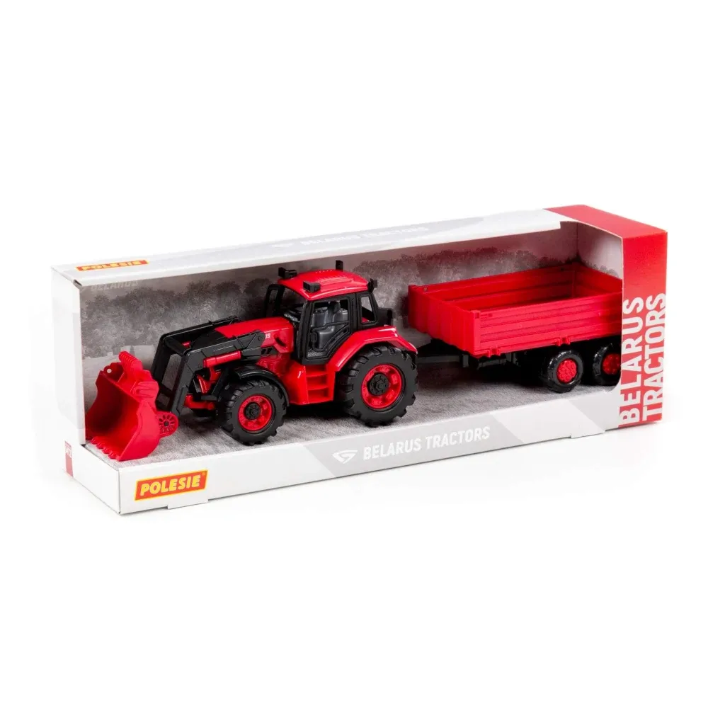 Tractor Belarus cu inerție, cupă frontală și remorcă, Polesie (91871)