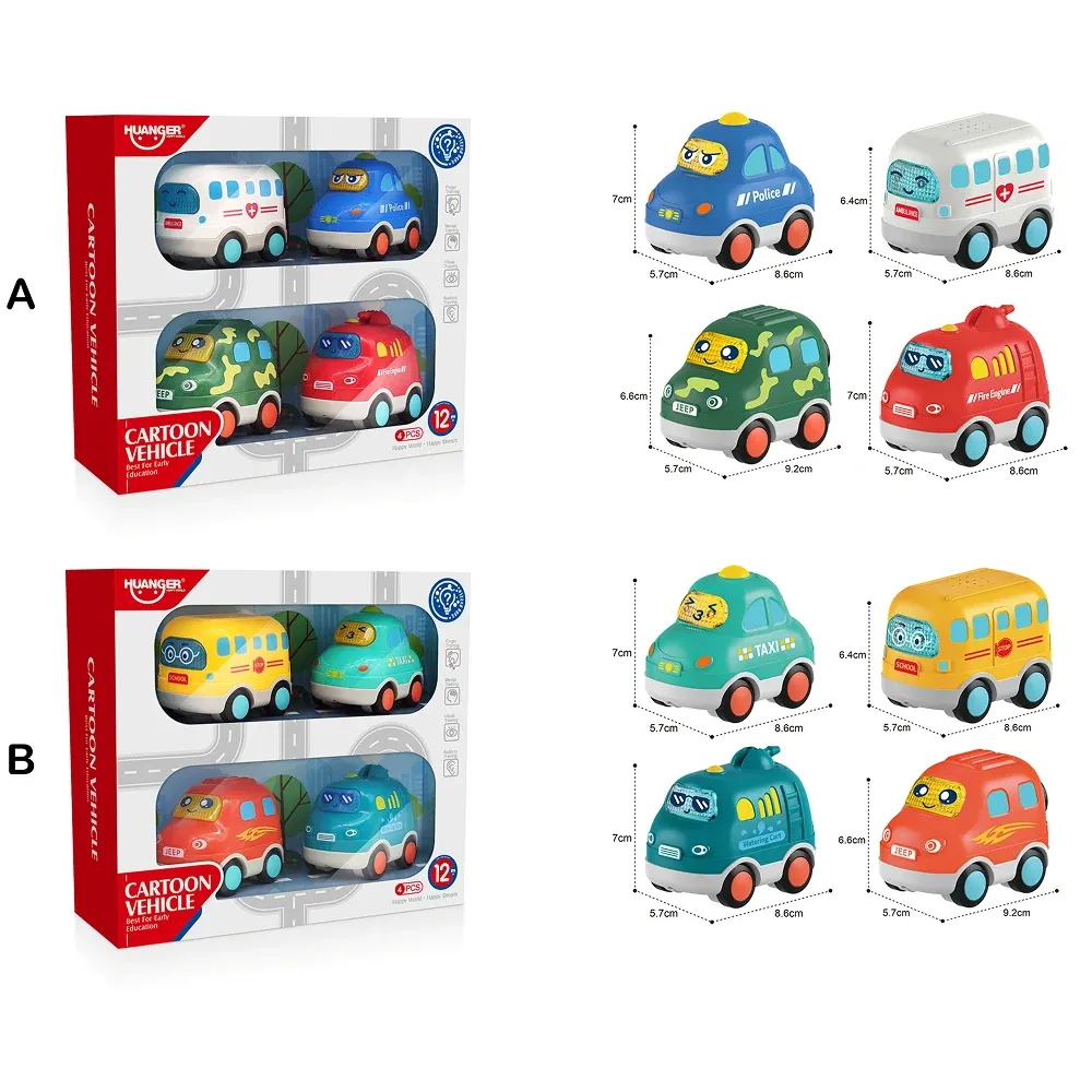 Set 4 mașinuțe cu inerție, lumini și sunete, Huanger HE0539 (18608)
