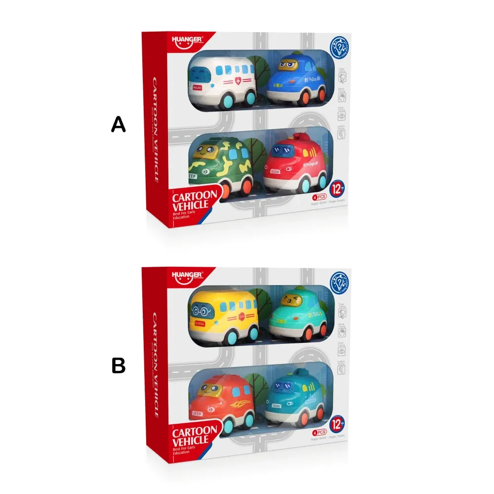 Set 4 mașinuțe cu inerție, lumini și sunete, Huanger HE0539 (18608)