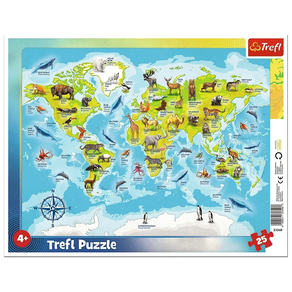 Harta lumii cu animale, 25 elemente in rama (31340)