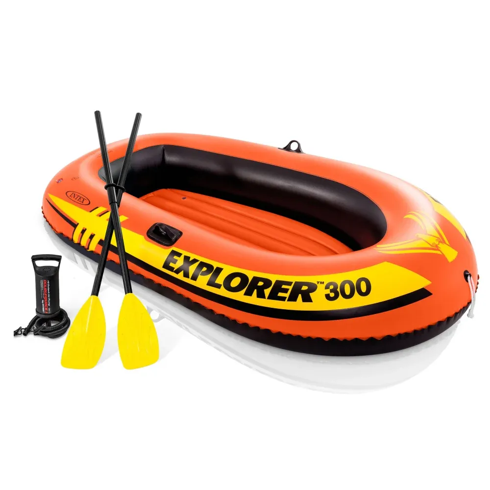 Надувная лодка Explorer 300 с веслами и насосом, 211×117×41 см, макс. 186 кг, 6+ лет, Intex (58332)