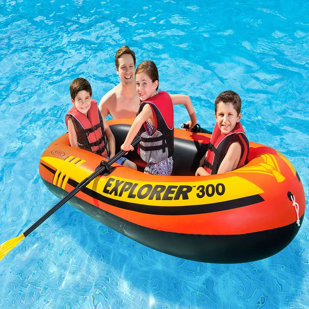 Надувная лодка Explorer 300 с веслами и насосом, 211×117×41 см, макс. 186 кг, 6+ лет, Intex (58332)