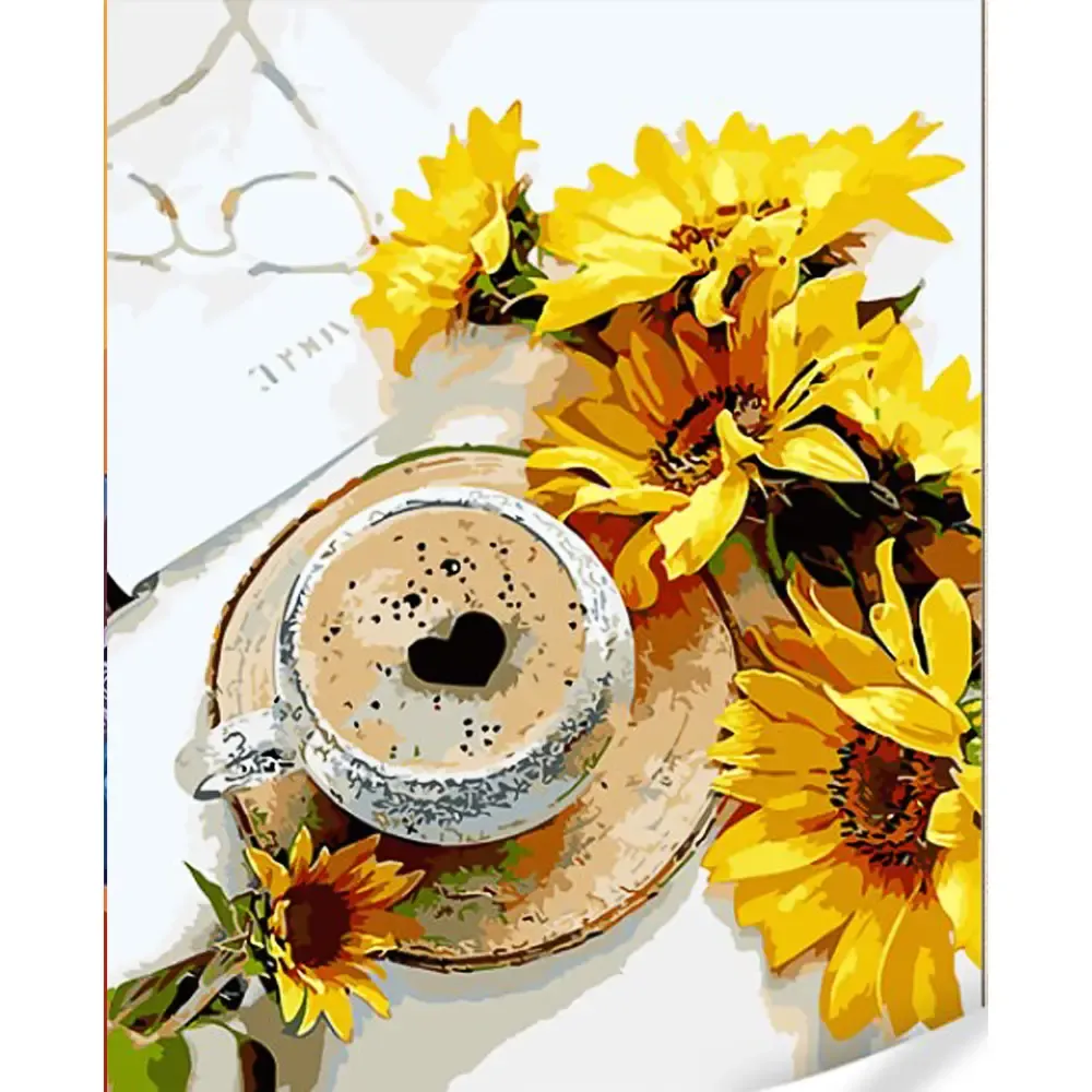 Pictură pe numere Cafea cu floarea-soarelui, 40×50 cm, Strateg (GS1615)
