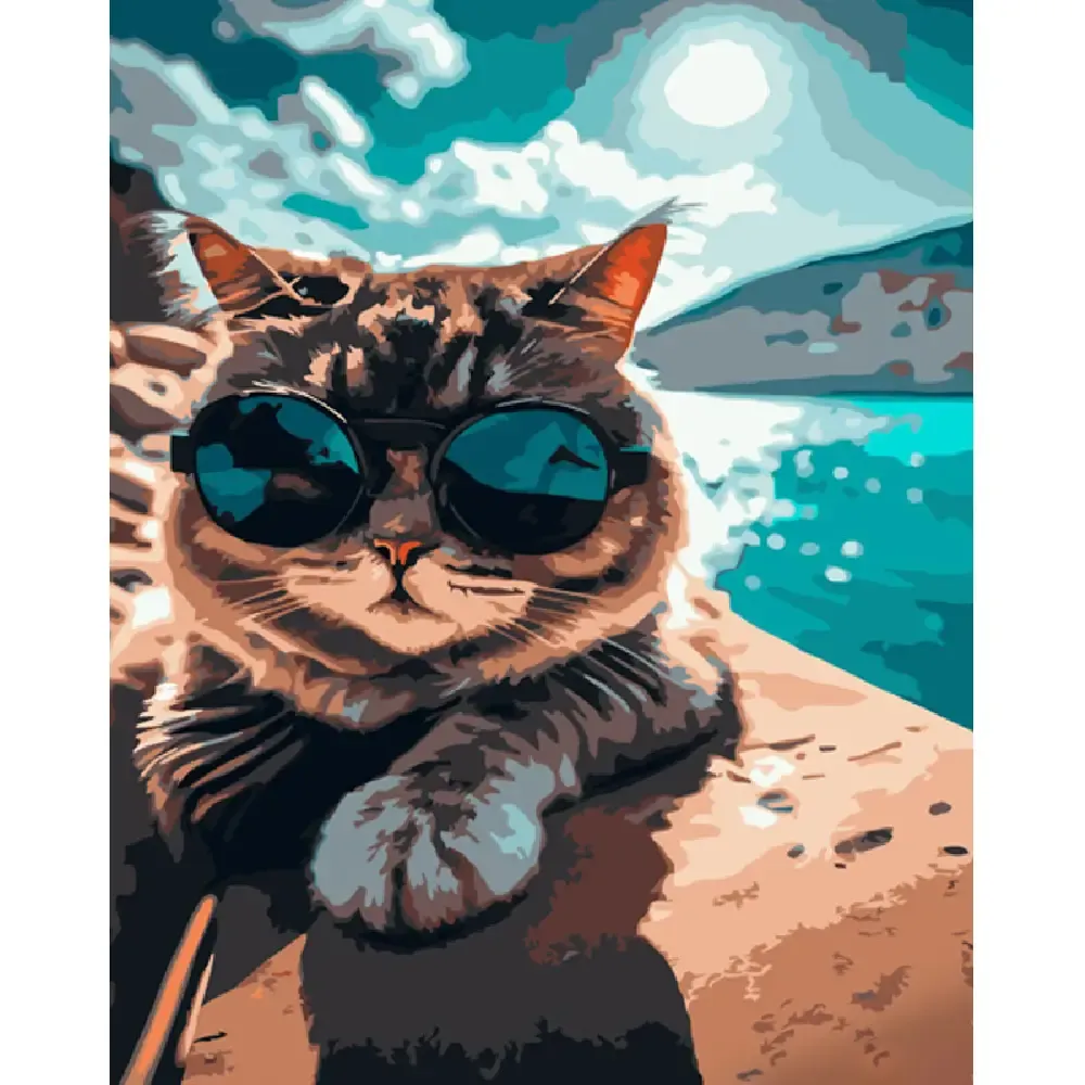 Pictură pe numere Pisica în vacanță, 40×50 cm, Strateg (GS983)