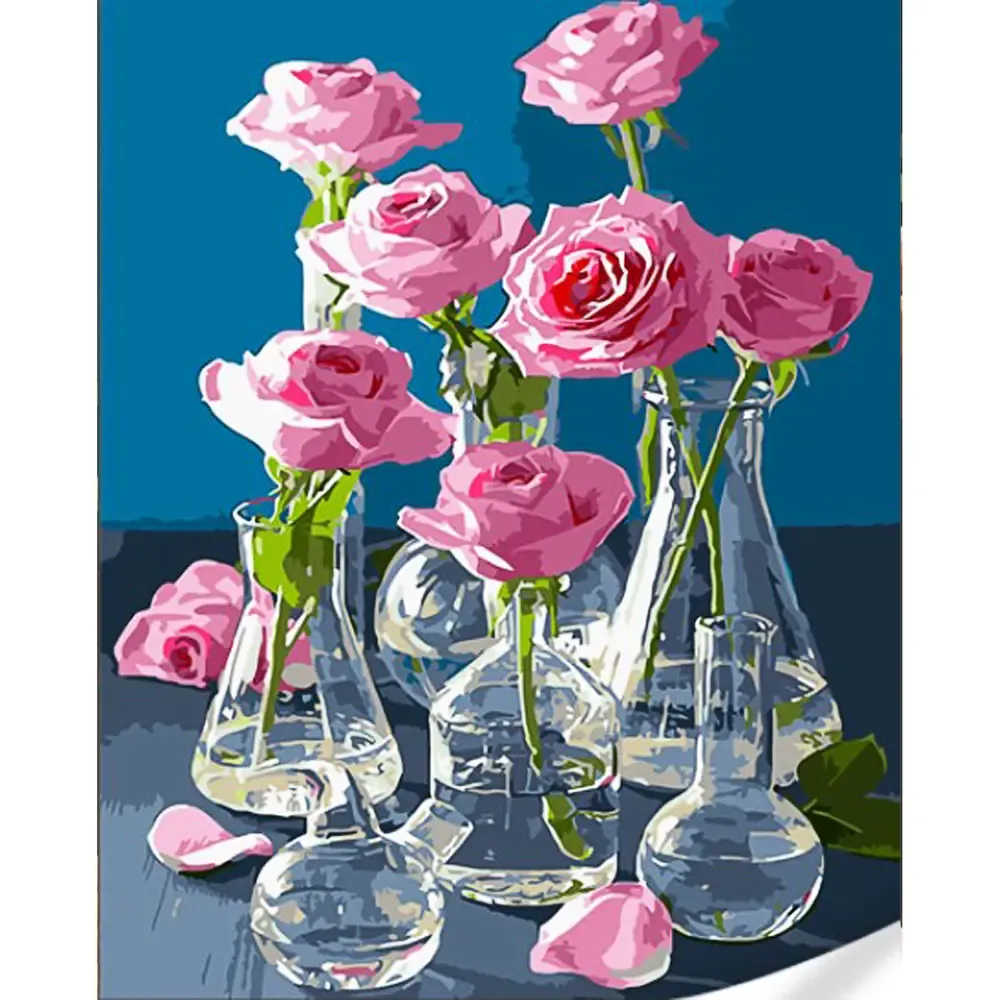 Pictură pe numere Trandafiri în vase de sticlă, 40×50 cm, Strateg (GS1629)