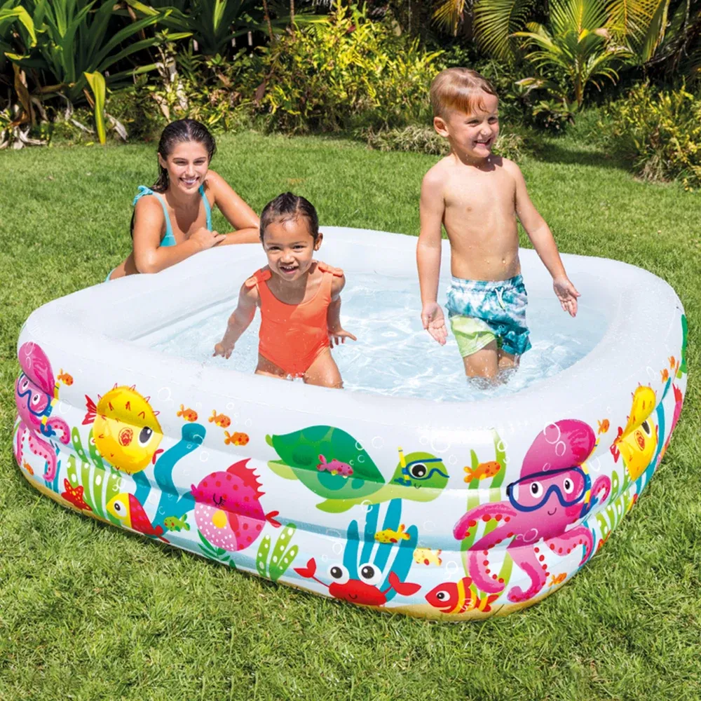 Piscină gonflabilă pentru copii Aquarium, 159×159×50 cm, 340 L, 3+ ani, Intex (57471)