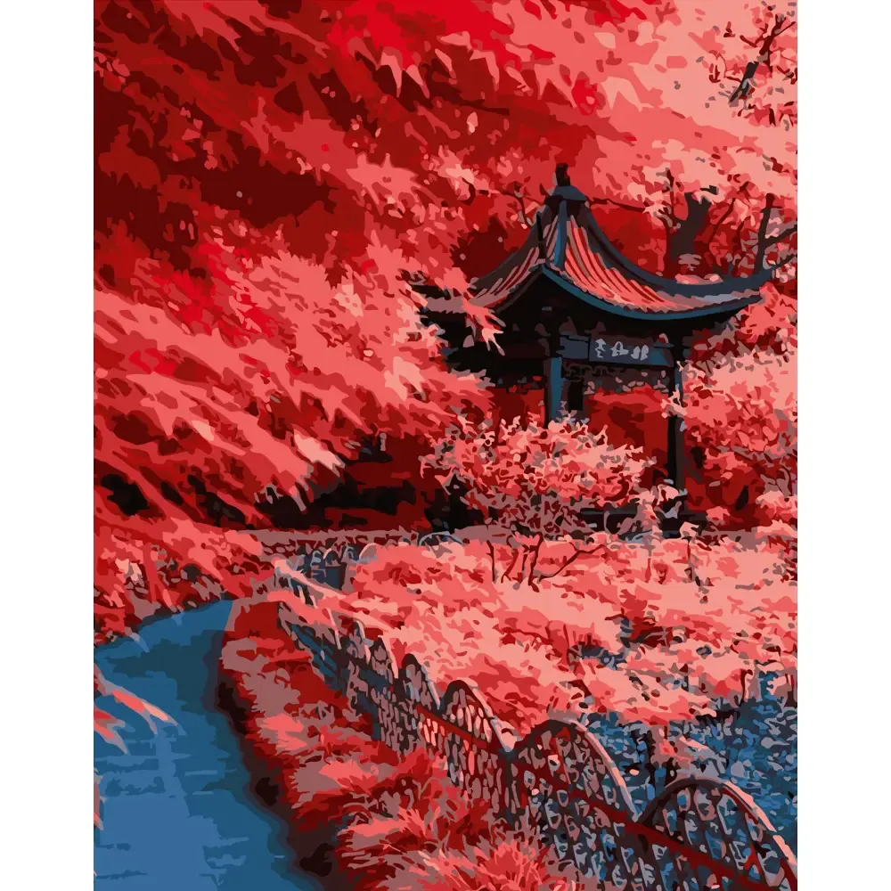 Pictură pe numere Frunze roșii din Japonia, 40×50 cm, Strateg (DY275)