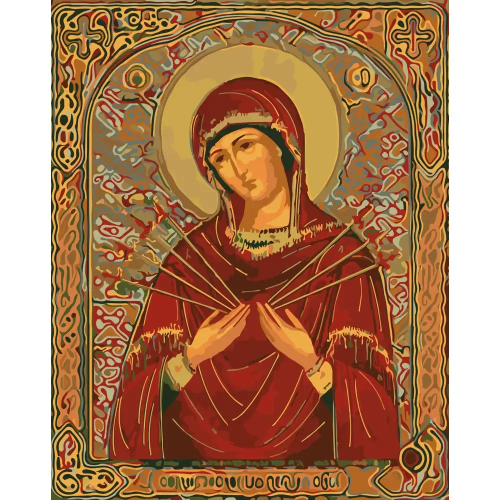 Pictură pe numere Icoana Maicii Domnului cu Șapte Săgeți, 40×50 cm, Strateg (DY022)
