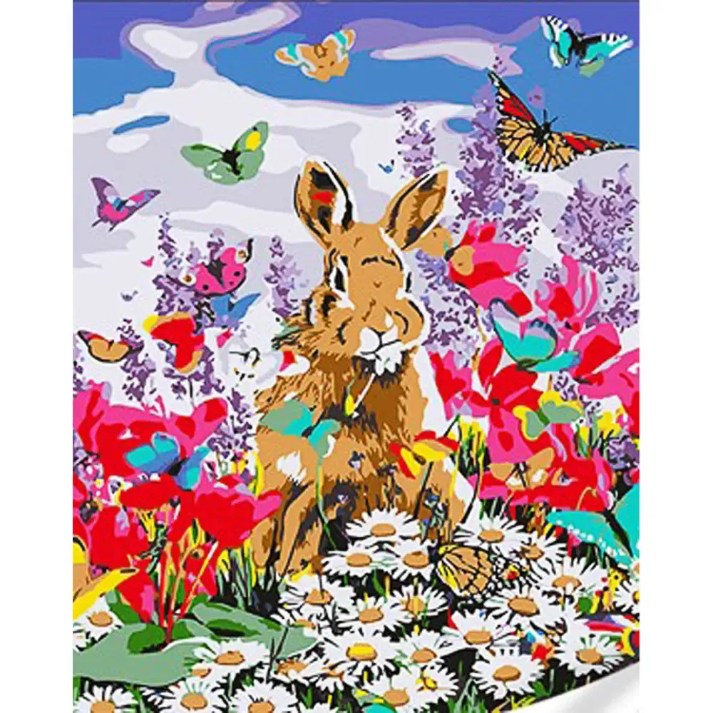 Pictură pe numere Iepuraș printre flori, 30×40 cm, Strateg (SS1116)