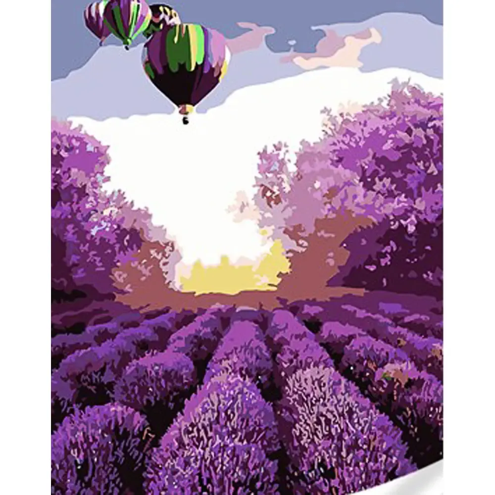 Pictură pe numere Baloane deasupra câmpului de lavandă, 30×40 cm, Strateg (SS1086)