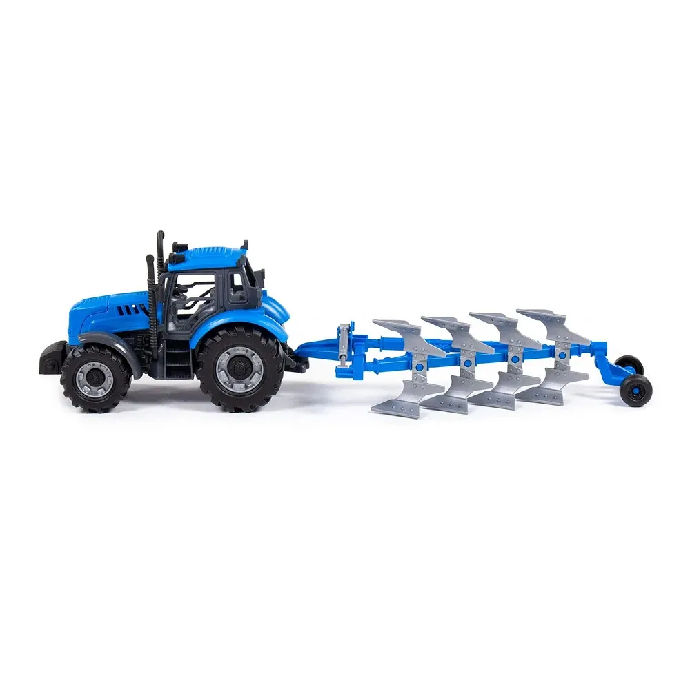 Tractor cu inerție și plug Progress, albastru (în cutie), Polesie (91291)