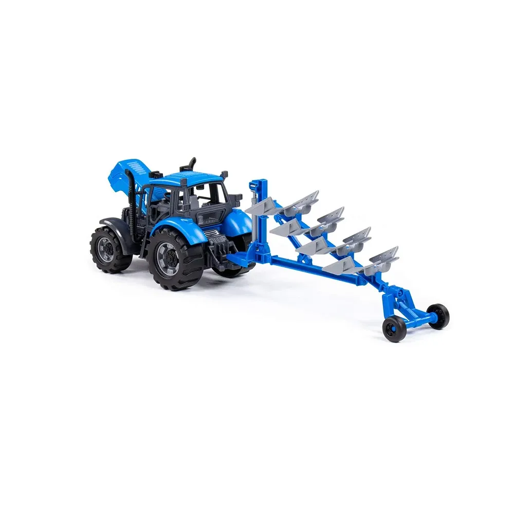 Tractor cu inerție și plug Progress, albastru (în cutie), Polesie (91291)