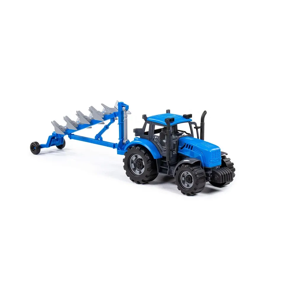 Tractor cu inerție și plug Progress, albastru (în cutie), Polesie (91291)