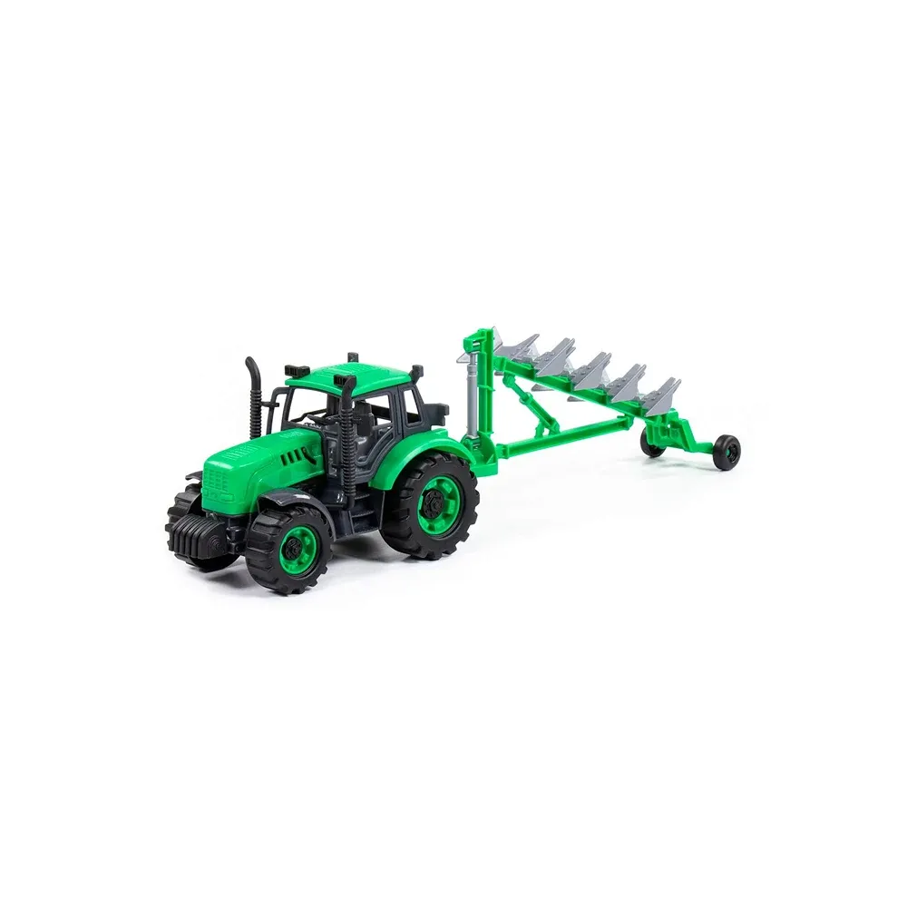 Tractor cu inerție și plug Progress, verde (în cutie), Polesie (91307)