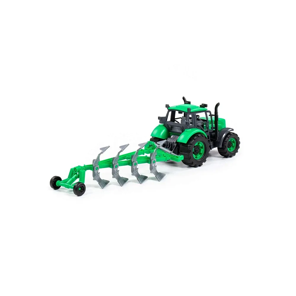 Tractor cu inerție și plug Progress, verde (în cutie), Polesie (91307)