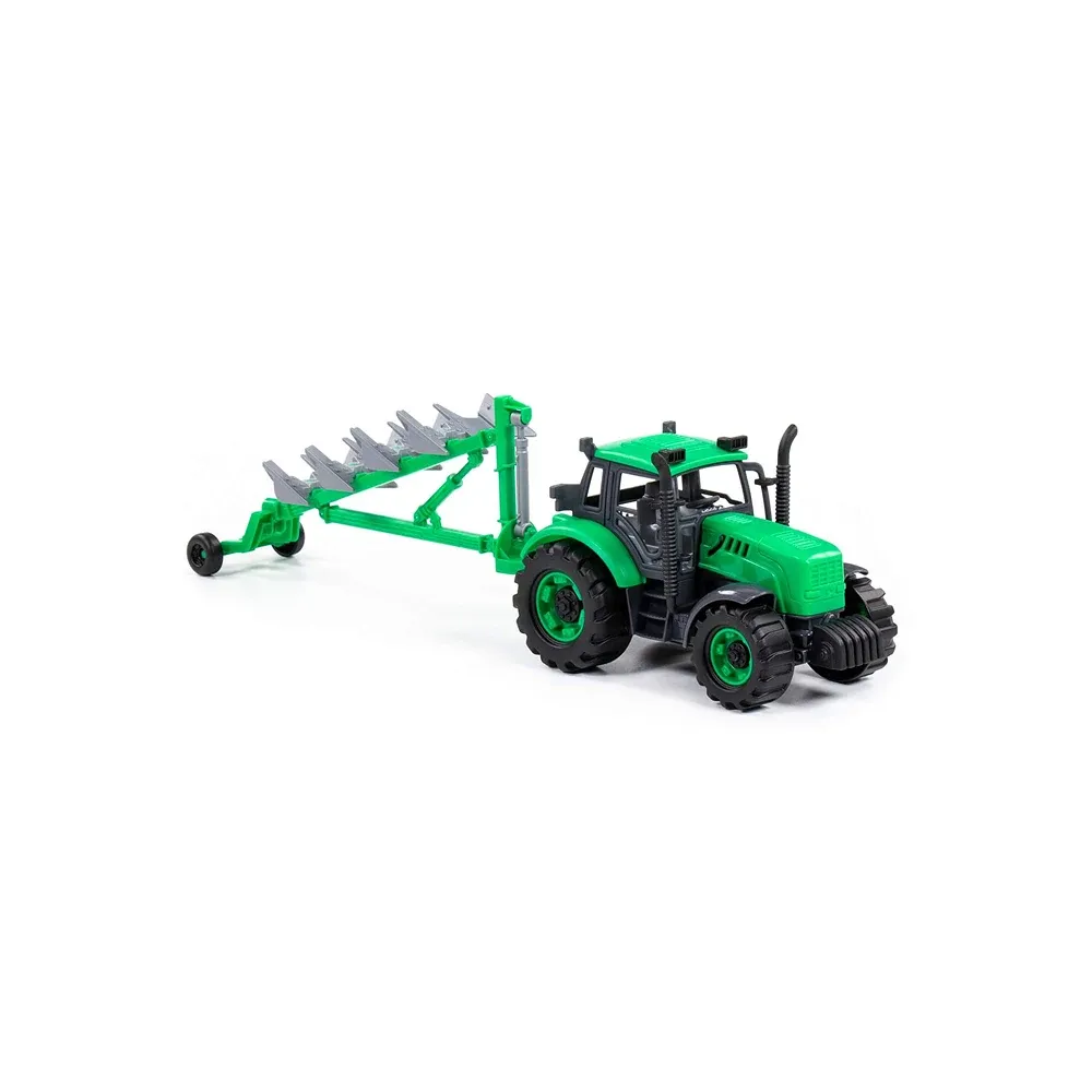 Tractor cu inerție și plug Progress, verde (în cutie), Polesie (91307)
