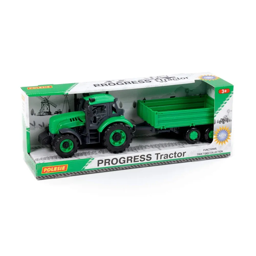 Tractor cu inerție și remorcă Progress, verde (în cutie), Polesie (91260)